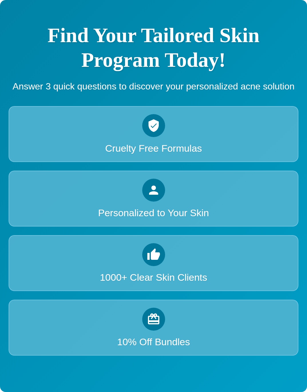 acne skin quiz 10% off bundles